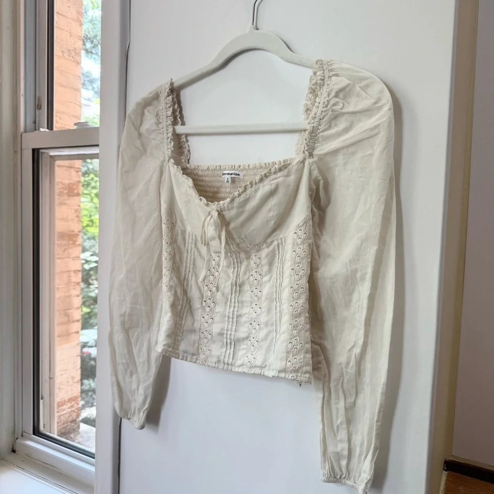 Reformation Isadora Long Sleeve Corset Cotton Top Cream 2